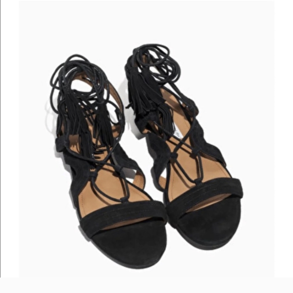 & Other Stories Leather Suede Tassel Lace Up Sandals Black Sz EUR 38/US 8 EUC